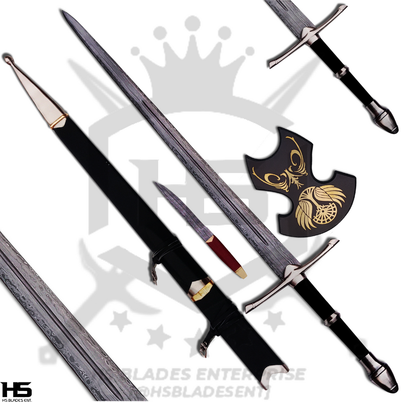 a set of damascus steel strider ranger sword includes Damascus Narsil Sword, Scabbard and Plaque