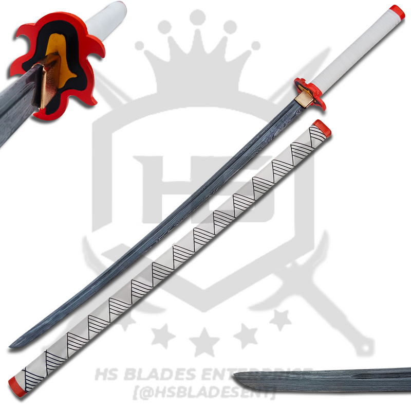 Damascus Rengoku Nichirin Sword of Kyojuro Rengoku Fire Hashira from Demon Slayer Swords