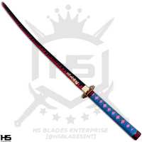 demon whip nichirin sword comes with a full tang hand forged blade with red hamon and inscription of demon slayer's resolution