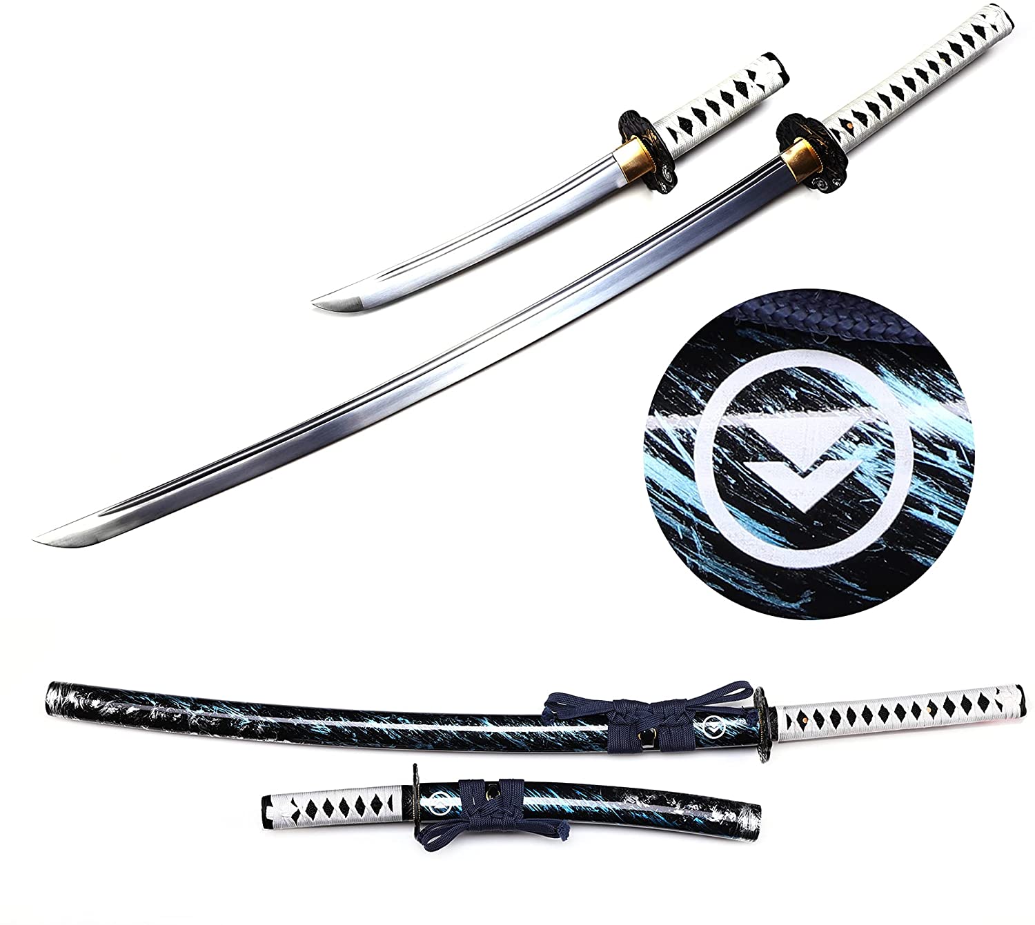 Ghost Of Tsushima Sword Kits  Handmade Blue Blade Tsushima Ghost Clan  Sakai Katana And Tanto Sword Set Cosplay Replica - TrueKatana