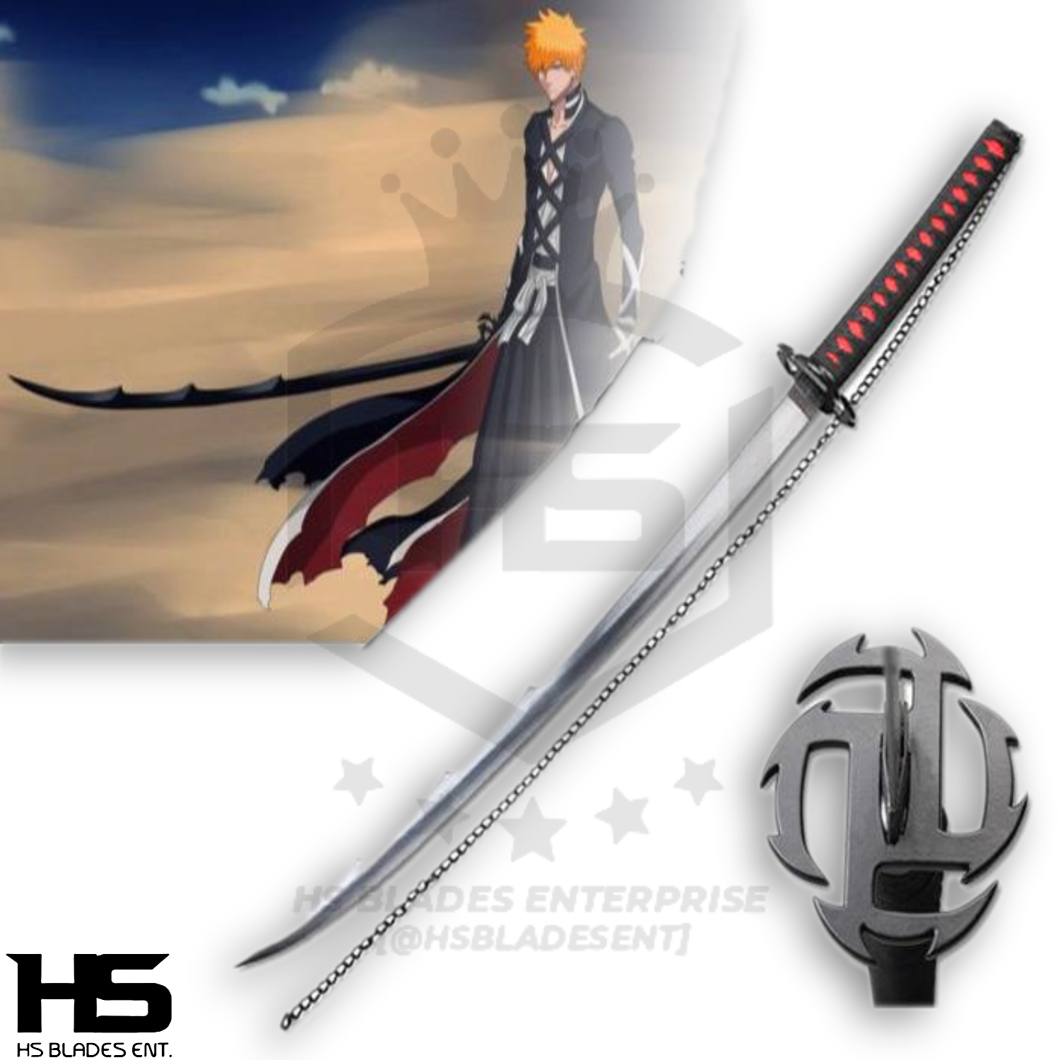 Full Tang Black Tensa Zangetsu Sword of Ichigo Kurosaki (Japanese