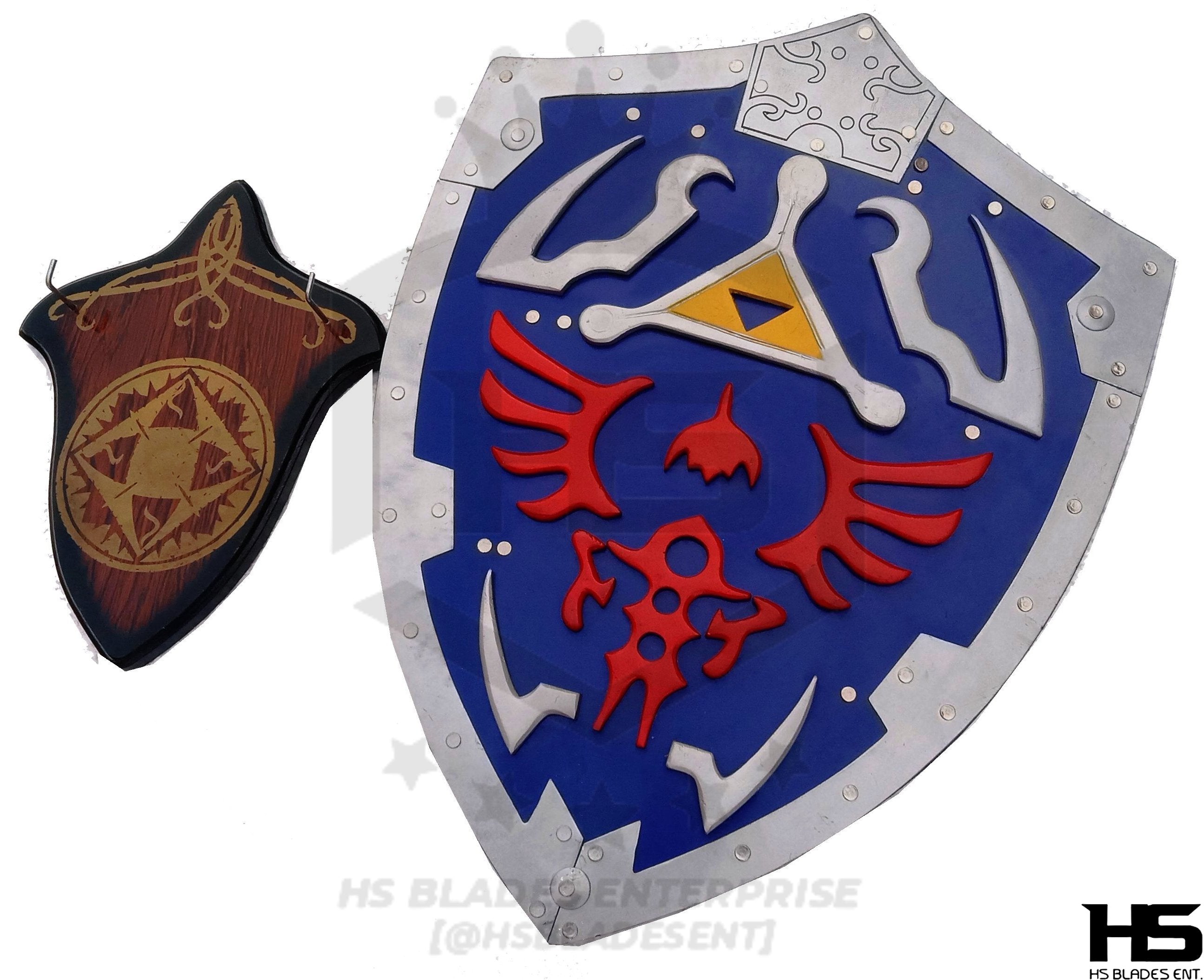 27 Blue Hylian Shield with wall hanger and sheath from The Legend of – HS  Blades Enterprise