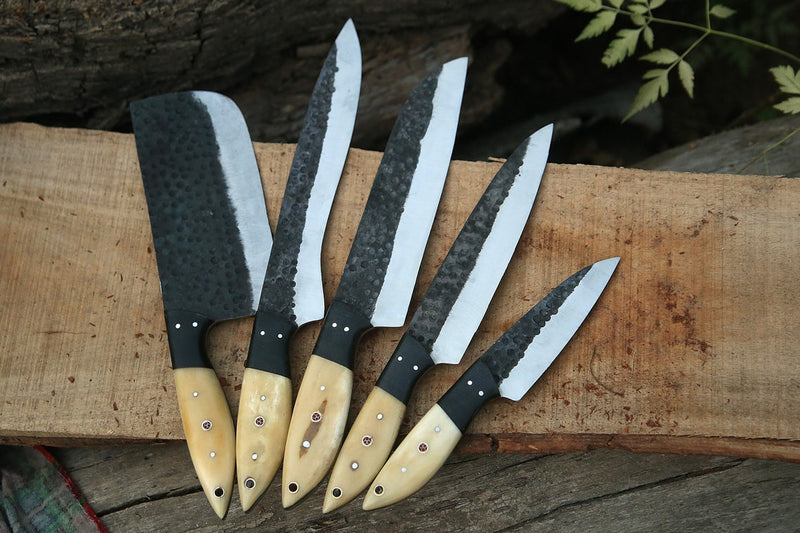 DeGordon: Set of 5 Chef Knives with Sheath (Spring Steel, D2 Steel