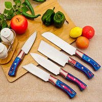 The Escoffier: Set of 5 Chef Knives (Spring Steel, D2 Steel are also available) with Sheath-Kitchen Knives