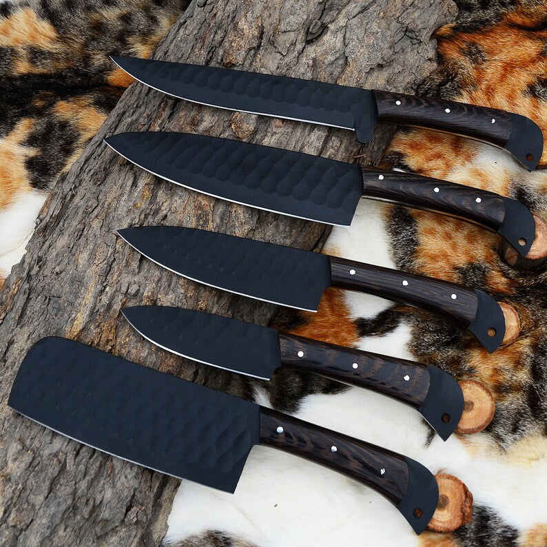 The Robuchon: Set of 5 Chef Knives with Sheath (Spring Steel, D2