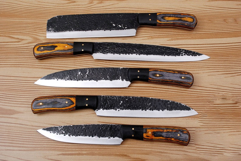 DeGordon: Set of 5 Chef Knives with Sheath (Spring Steel, D2 Steel